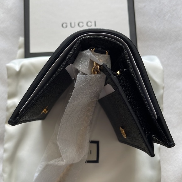 GUCCI Zumi Horsebit Grainy Black Leather Wristlet Card Case Wallet Made in Italy - Picture 9 of 16